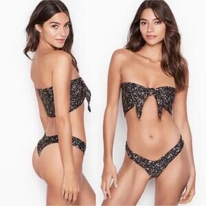 NWT Stone Fox Swim confetti dot Anini tie front bandeau top and bikini bottom